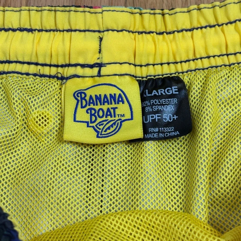 Banana Boat Men's Large Swim Trunks‎ Blue Tropical Floral Print Elastic UPF50